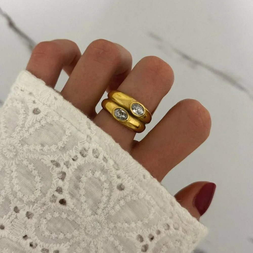SKU:0029 vintage gold double ring with zircon stone Vintage inspired+in gift box